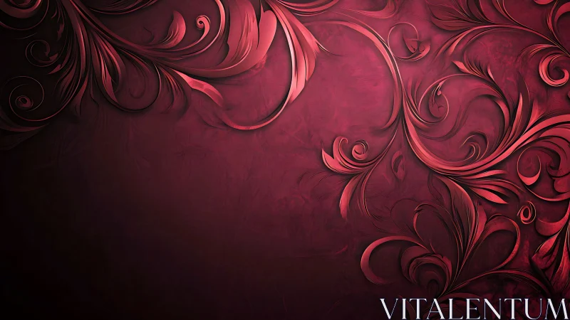 Red floral scrollwork pattern on textured gradient background.