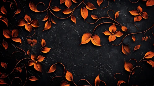Embossed metallic orange floral vines on textured charcoal ground