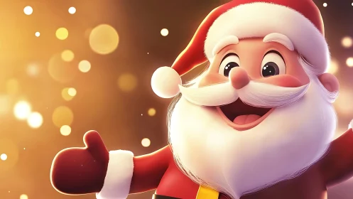 3D stylized Santa Claus portrait with warm bokeh lighting