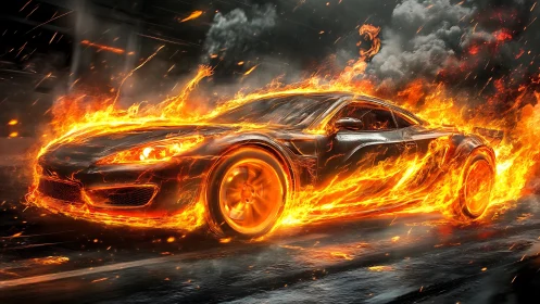 Inferno's Speedster: Chrome Comet Ablaze in Flames.