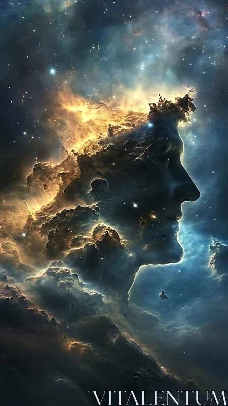 Celestial nebula portrait forms luminous cosmic mindscape.