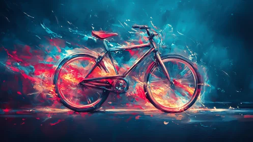 Bicycle rendered with dynamic particle effects and color gradients
