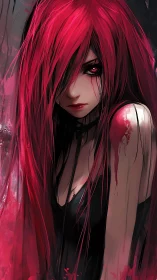 Crimson-haired rebel wrapped in stormy, electric mood.