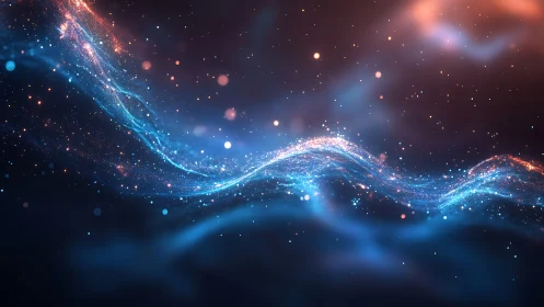 Flowing blue energy wave with glowing particle field.