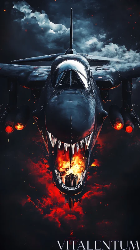 Predatory strike jet with infernal maw and combustion core.