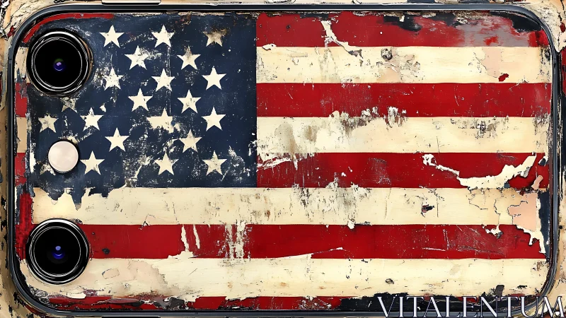 Weathered USA flag painted over worn smartphone back panel