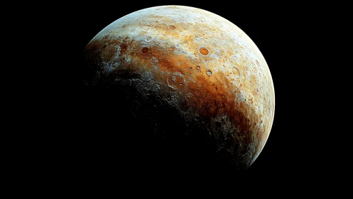 Warmly lit cratered planet bathed in quiet cosmic glow.