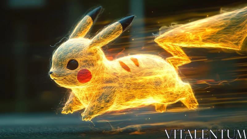 Electric rodent creature sprinting in dynamic energy streaks