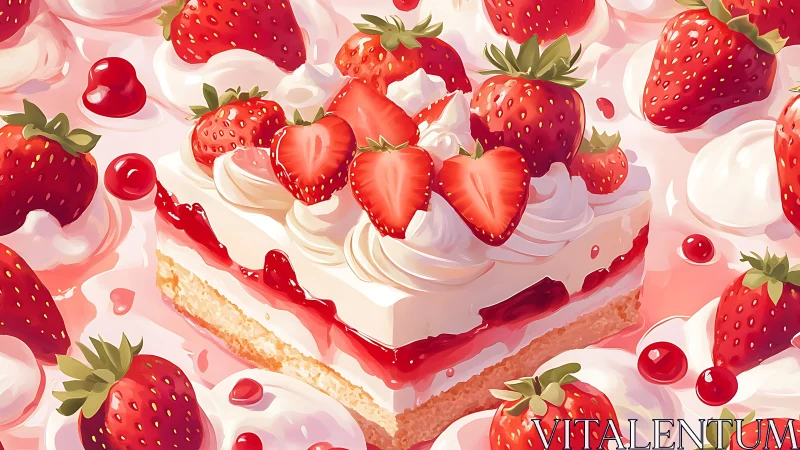 Strawberry Shortcake with Whipped Cream and Fresh Berries Illustration