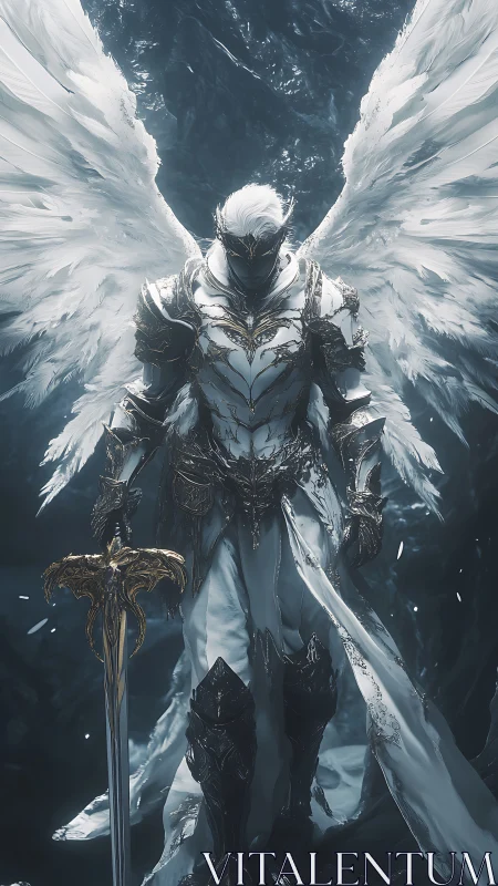 Armored winged warrior in ornate white and gold armor.