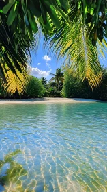 Tropical Lagoon Framed by Verdant Palms and Crystalline Shallow Waters