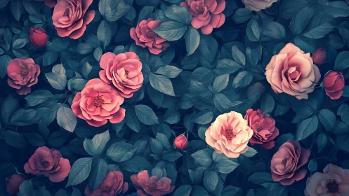 Velvet Garden Whispers: Where Roses Dance in Teal Shadows