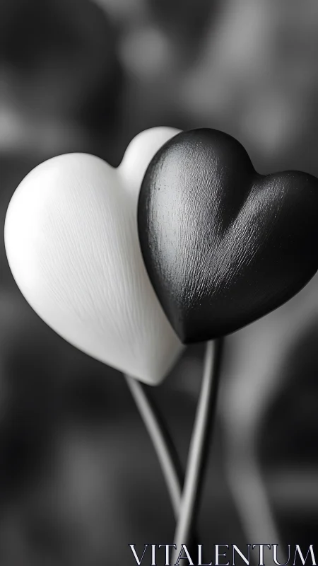 Two heart-shaped forms in contrasting monochrome tones