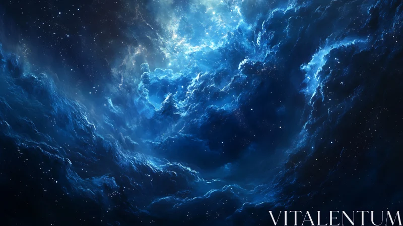 Blue nebula cloudscape swirls around bright central light