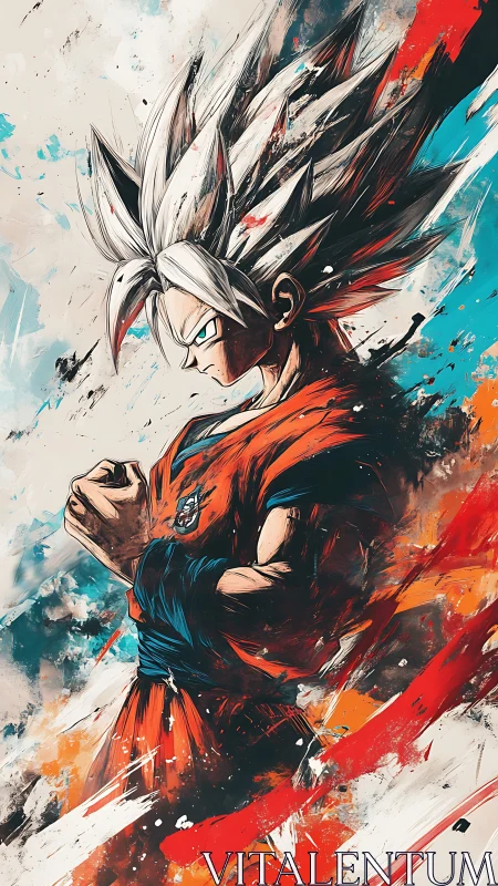 Storm-charged warrior in blazing ink-splash resolve.