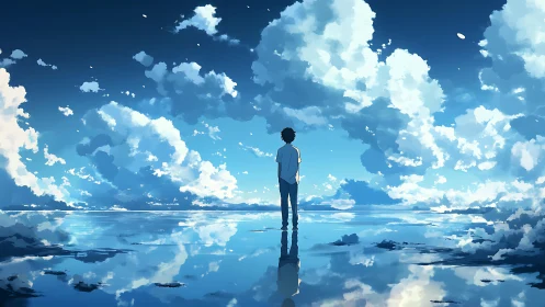 Skybound mirror turns a lone dreamer into quiet infinity