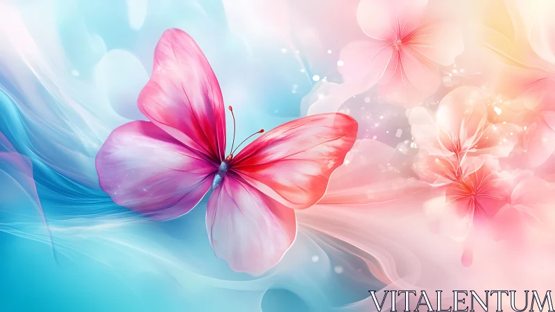 Iridescent butterfly morphology in pastel chromatic airflow field.