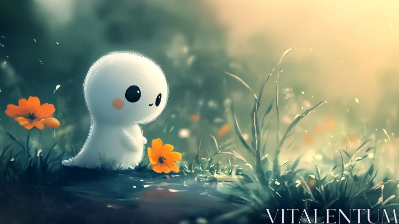 Gentle meadow spirit greeting sunrise in glowing petals.