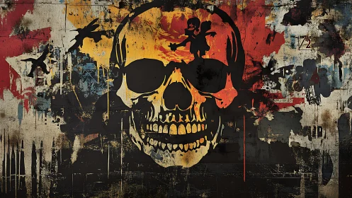 Bold urban skull mural glowing with moody street energy.