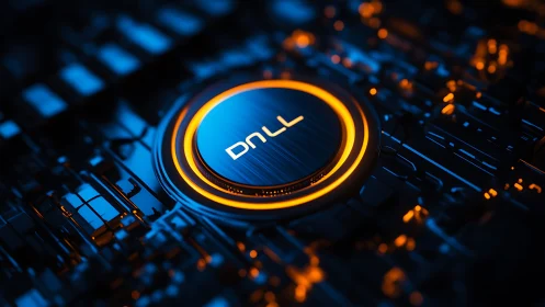 Glowing tech core radiates warm energy across circuits