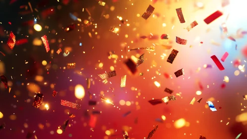 Glittering confetti cascade under warm festive bokeh glow.