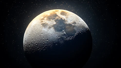 Lunar terminator rendered with high-relief photorealistic detail