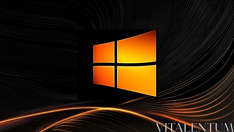 Glowing Windows Logo on Abstract Black and Orange Digital Background.
