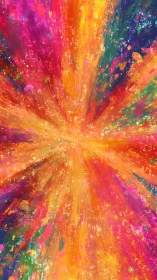 Radiant multicolor paint burst forms dynamic centrifugal field