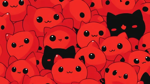 Adorable Red Cats with Black Silhouettes Pattern.