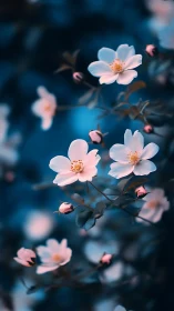 Delicate Blossoms Glow Against Moody Deep Blue Twilight