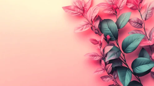 Soft coral leaves resting over a dreamy pastel backdrop.