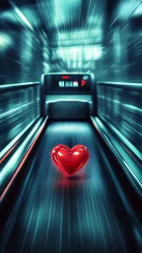 Glowing Heart Races Through Neon Digital Tunnel