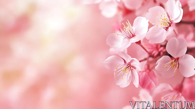Pink cherry blossoms with golden stamens capture spring's delicate essence.