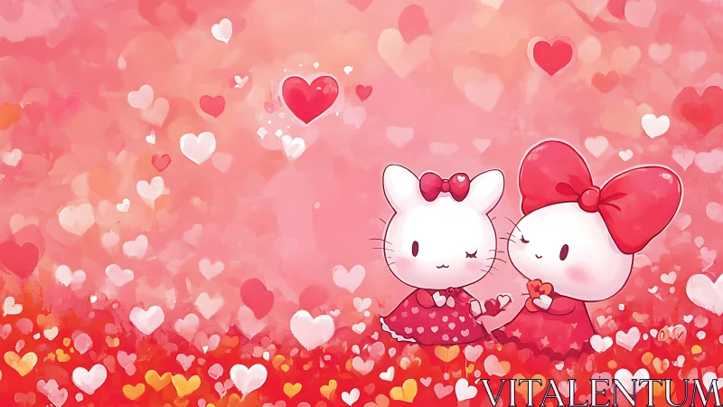 Adorable Bunny Pair Celebrate Love in Heart-Filled Wonder.