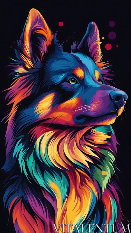 Colorful digital dog portrait with bold abstract fur.