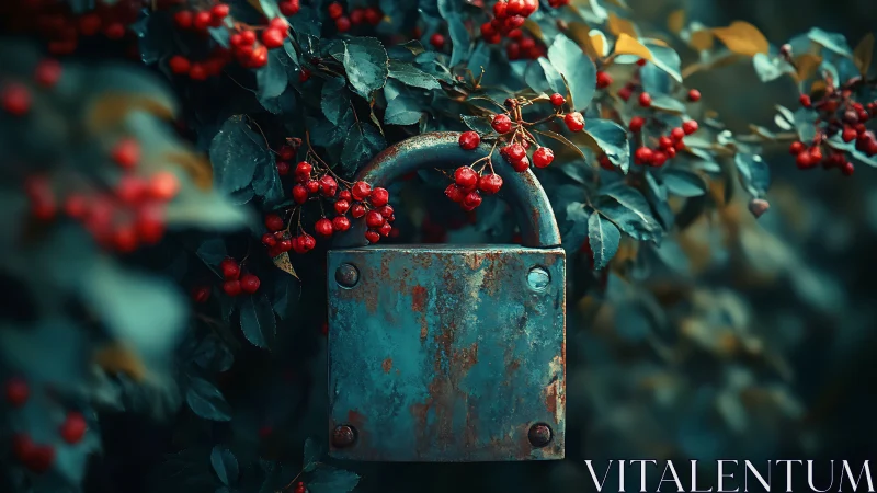 Rustlocked garden heart cradled in crimson forest berries.