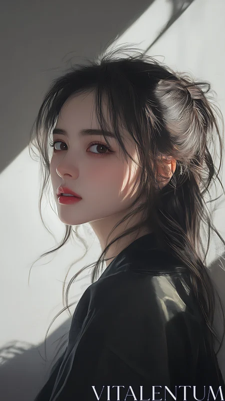 Softly lit portrait of a quiet, contemplative young woman.