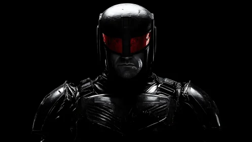 Midnight lawbringer in obsidian armor with crimson visor.