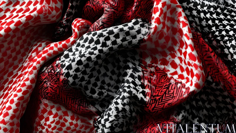 Red and Black Keffiyeh Fabric Close-Up With Dramatic Lighting.