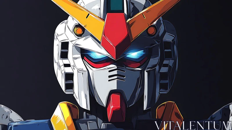 Mecha head-on portrait showcases cel-shaded anime armor lighting
