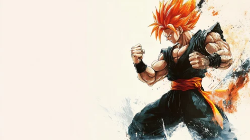 Muscular anime fighter with orange hair in battle stance.
