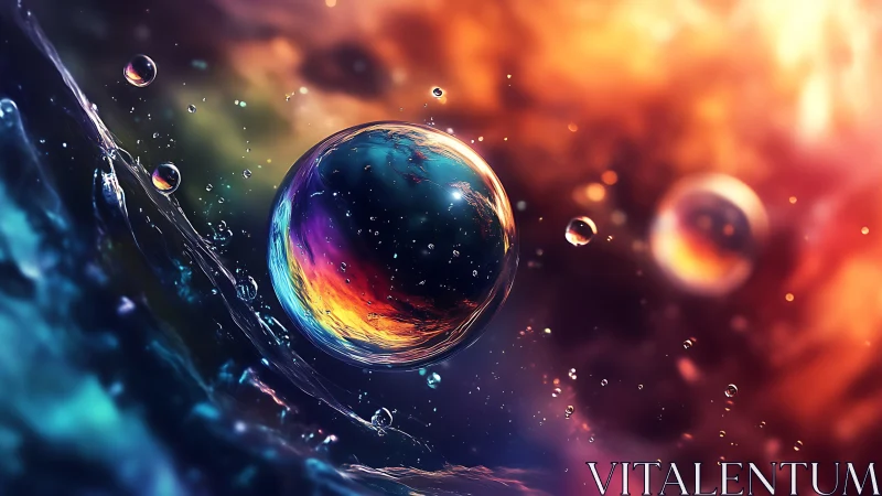 Iridescent liquid sphere with high-contrast bokeh and refractive caustics