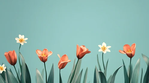 Minimalist Tulip Composition with Teal Ground.