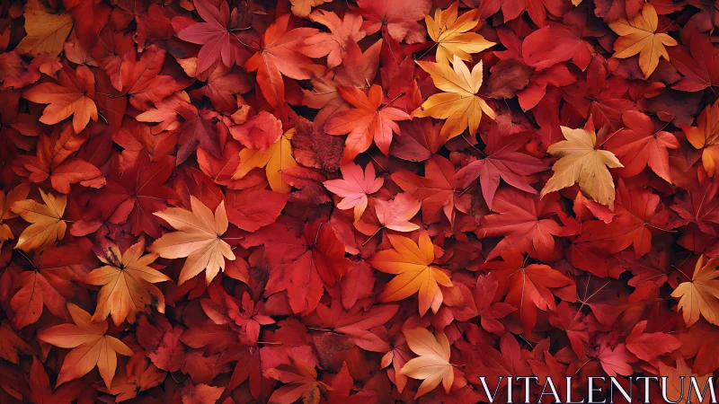 Overhead macro field of red and orange autumn maple leaves