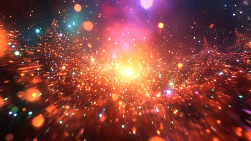 Radiant cosmic particle wave erupting in luminous motion.