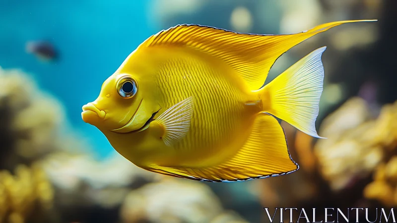 Chromatically intense yellow tang in high-fidelity reef profile.