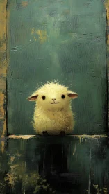 Soft golden lamb centered against textured teal field.