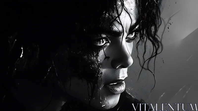 Intense monochrome portrait with dramatic falling light.