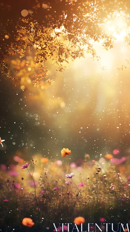 Golden meadow morning where wildflowers quietly shimmer.