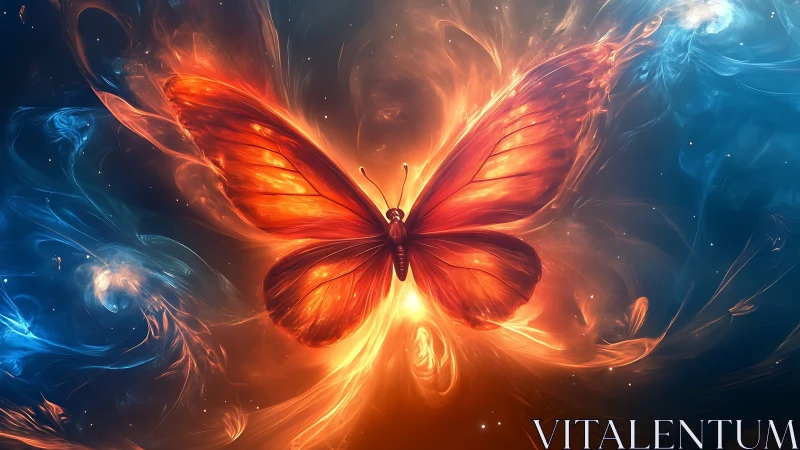 Celestial fire butterfly igniting galaxies of swirling color.